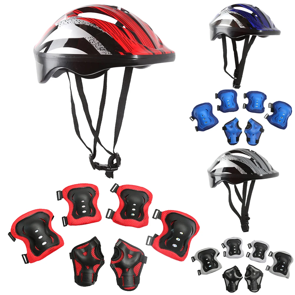 Cycling Safety Gear For Kids - 7 個の自転車スポーツ保護具セット調整可能な子供用安全スケートヘルメットパッドセット 48-55 センチメートルスケートボード/バイク/スケート/サイクリング用