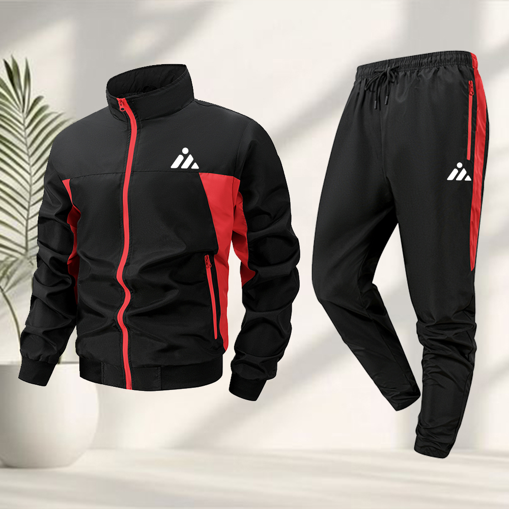 Cycling Gear Men - メンズカジュアルスポーツスーツクリエイティブトライアングルプリントジッパージャケットとズボン付き夏フィットネスサイクリングアウトドアや通勤スーツ