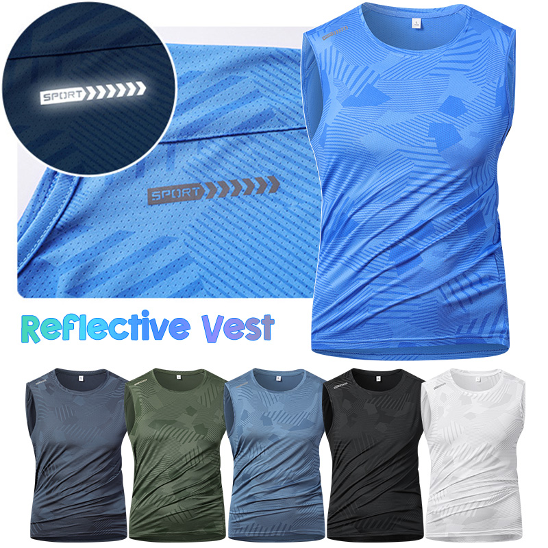Reflective Cycling Vest - 男ランニング反射ベスト夏通気性アイスシルクフィットネススポーツサイクリングアンダーシャツ速乾性スポーツ高弾性ベスト