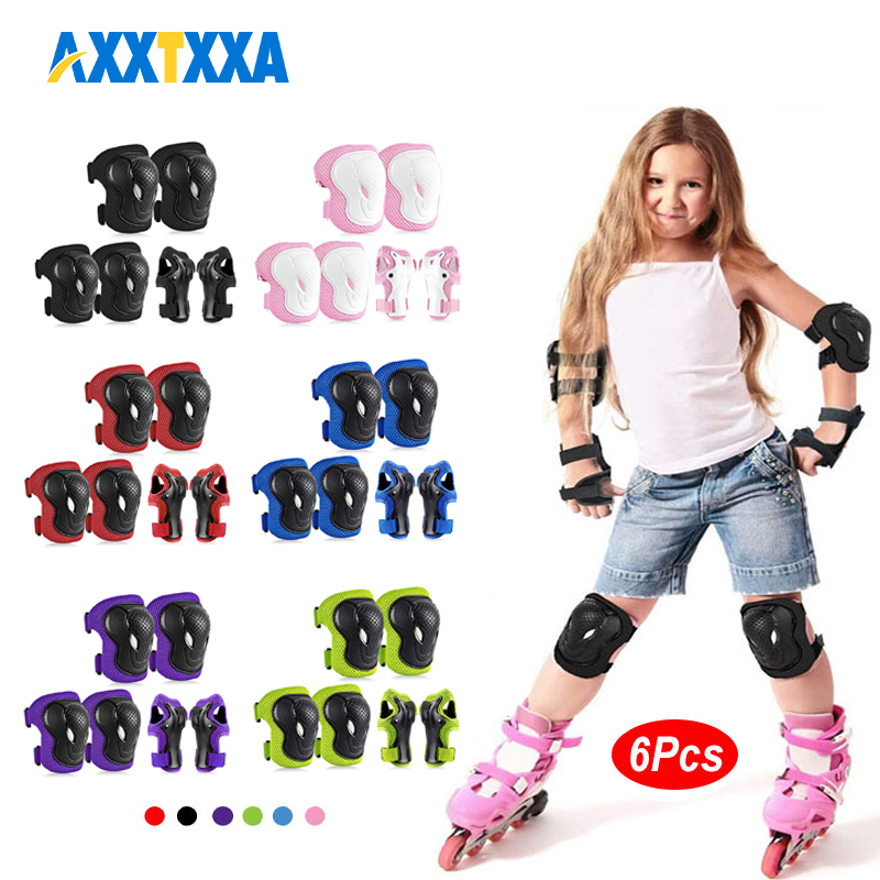 Cycling Safety Gear For Kids - 6個入り子供用膝パッド肘パッドガード保護ギアセットローラースケートサイクリングBMXバイクインラインスケートスクーター用安全ギア