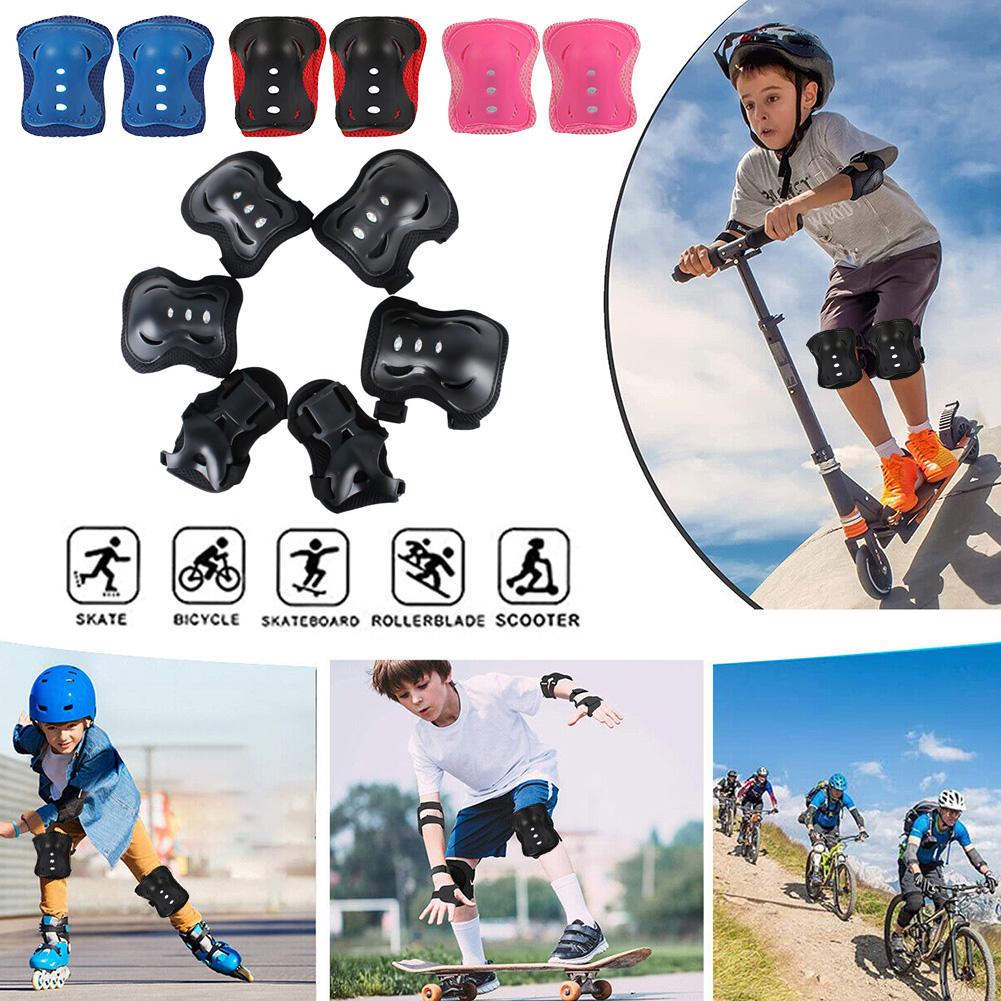 Cycling Safety Gear For Kids - 6 個の子供用保護具セット調節可能な膝肘手首パッド衝撃吸収安全プロテクタースケートボードスクーターサイクリング用