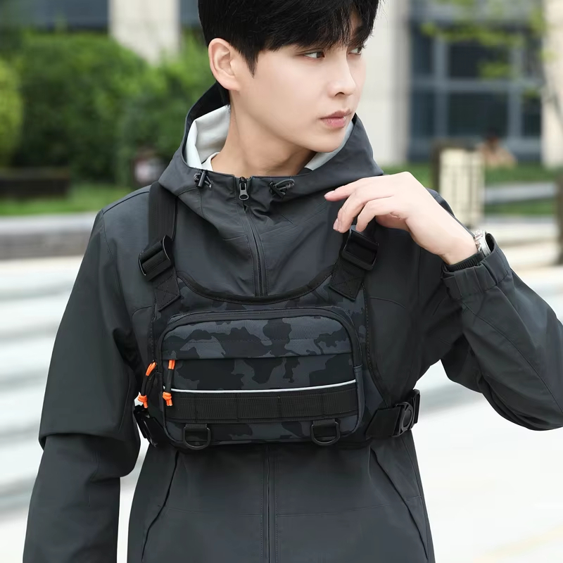 Reflective Cycling Vest - サイクリングフロントチェストベスト戦術バックパックキャンプ登山狩猟ショルダーバックパックアウトドアスポーツ反射フィッシングベストバッグ