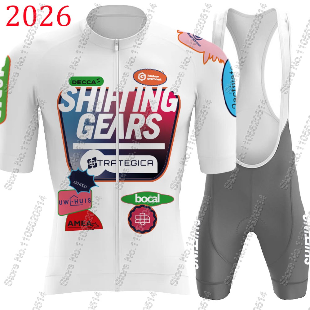 Cycling Gear Lycra - シフトギアストラテジカ 2026 チームサイクリングジャージセットベルギーメンズ自転車服ロードバイクシャツスーツ自転車ビブショーツ MTB