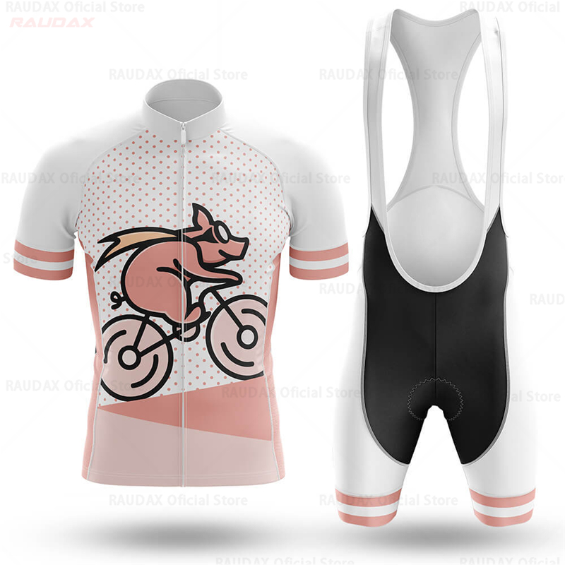 メンズ面白い豚柄アニメサイクリングジャージセット ピンクのロ - Cycling Gear Lycra のレビューと価格
