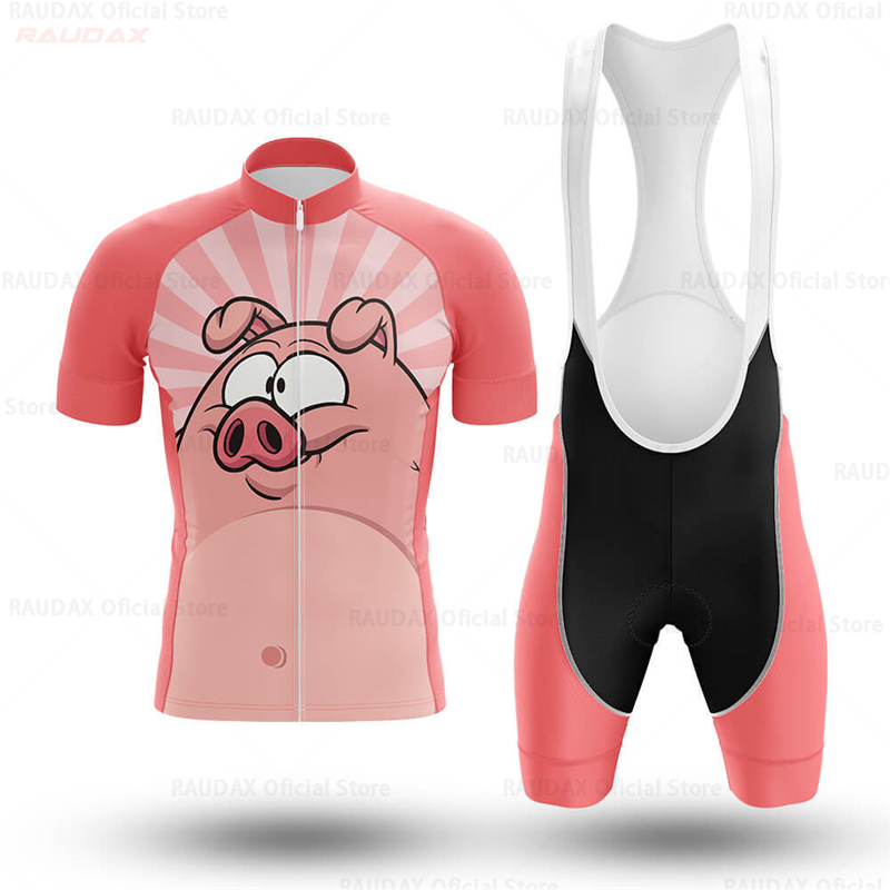 メンズ面白い豚柄アニメサイクリングジャージセット ピンクのロ - Cycling Gear Lycra のレビューと価格