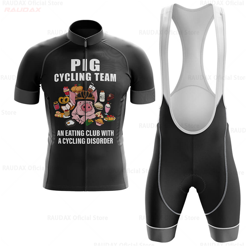 メンズ面白い豚柄アニメサイクリングジャージセット ピンクのロ - Cycling Gear Lycra のレビューと価格
