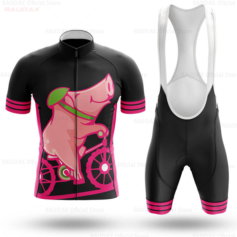 メンズ面白い豚柄アニメサイクリングジャージセット ピンクのロ - Cycling Gear Lycra のレビューと価格