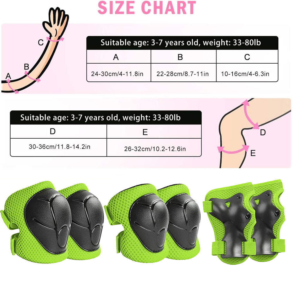 6ピースの子供用保護具セット,膝パッド,肘パッド,手首ガード - Cycling Safety Gear For Kids のレビューと価格